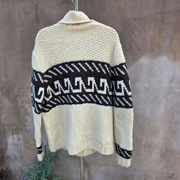 Vince cowl neck fisherman cardigan with indigenous design - Picture 3 of 9